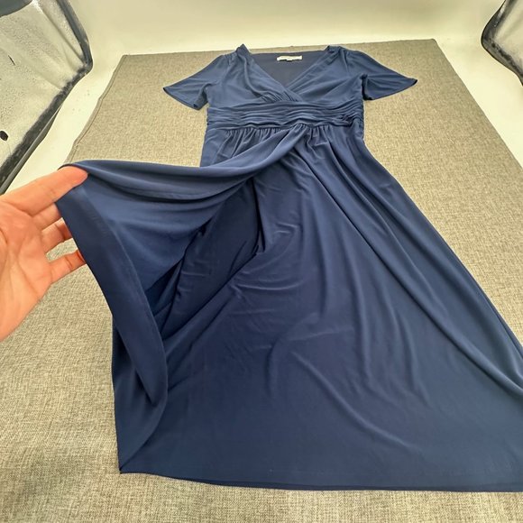 Evan Picone Dress Navy Blue Sz 8 V-Neck Short Sleeve Stretch Zipper Closure - Picture 6 of 15